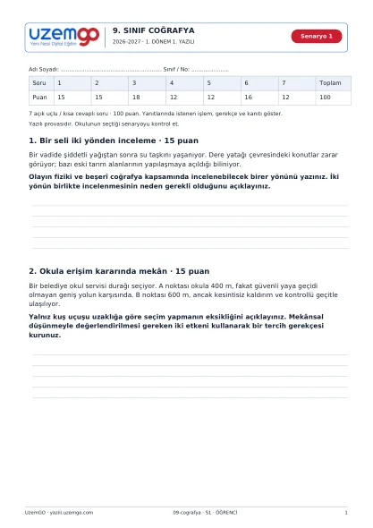 Coğrafya öğrenci kitapçığı ilk sayfası
