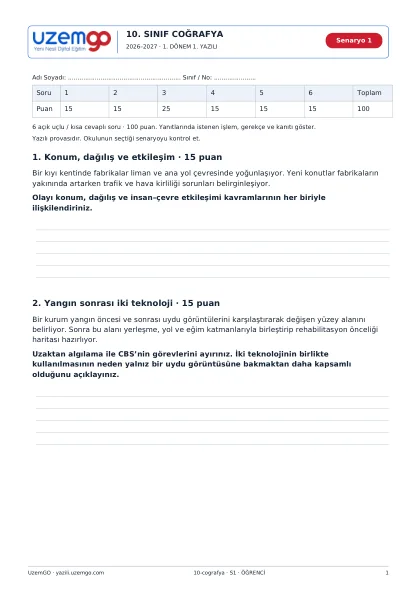 Coğrafya öğrenci kitapçığı ilk sayfası