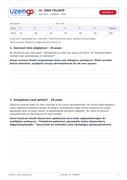 Felsefe öğrenci kitapçığı ilk sayfası