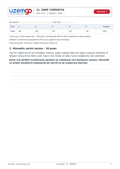Coğrafya öğrenci kitapçığı ilk sayfası