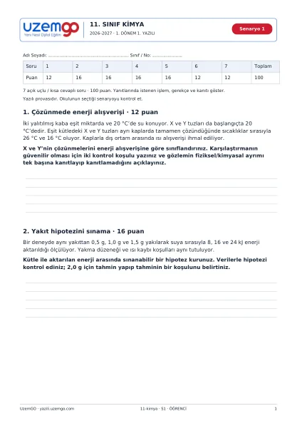 Kimya öğrenci kitapçığı ilk sayfası