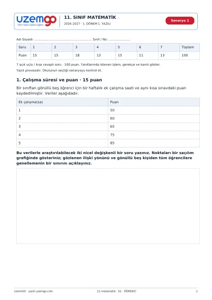 Matematik öğrenci kitapçığı ilk sayfası