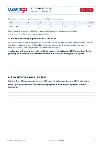 Biyoloji öğrenci kitapçığı ilk sayfası