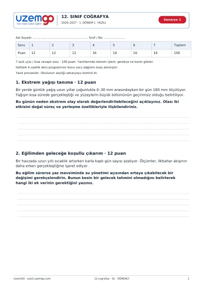 Coğrafya öğrenci kitapçığı ilk sayfası